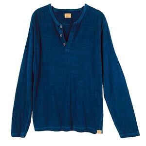 Lucky Brand Tee Shirt Men's Size Small Blue Solid Cotton Henley Long Sleeve